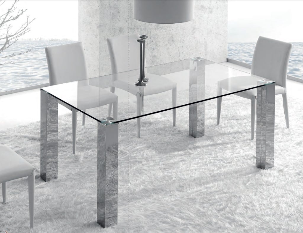 Mesa de Comedor Chantal Plus Acero Cromado Cristal Templado-Varias Medidas