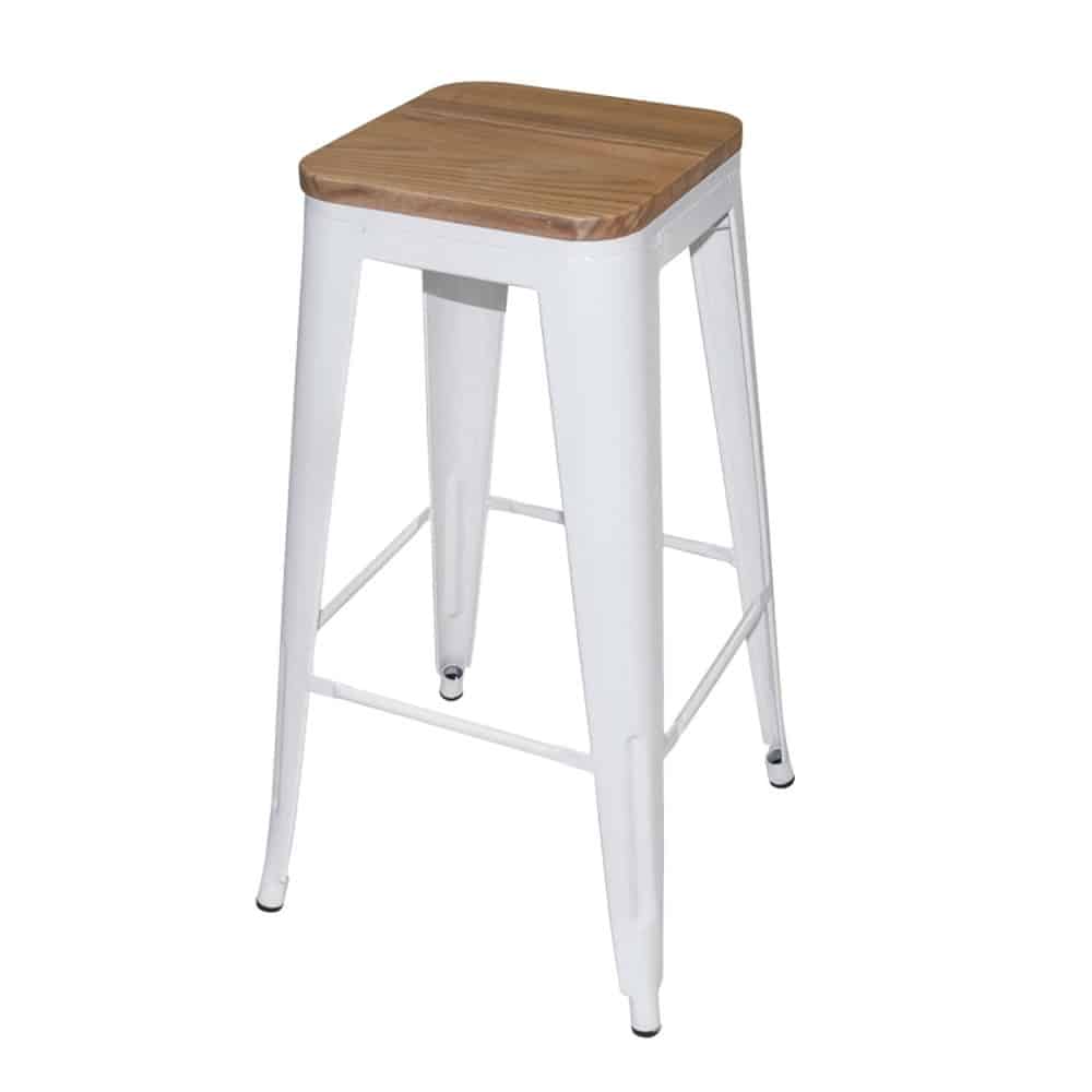 Taburete Alto Blanco Metal-Madera